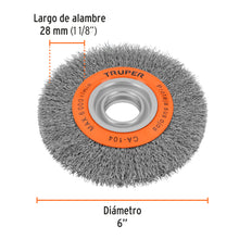 Cargar imagen en el visor de la galería, Carda alambre ondulado 6" x 3/4" para esmeril TRUPER CA-104 (11520)