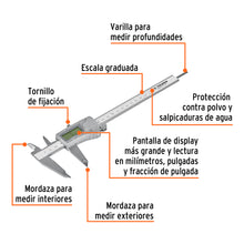 Cargar imagen en el visor de la galería, Calibrador vernier digital 6" acero inox, std y mm, TRUPER CALDI-6MP (14388)