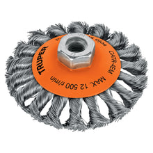 Cargar imagen en el visor de la galería, Carda tipo cónico 4" alambre trenzado, eje M14, TRUPER CATR-4EM (14188)