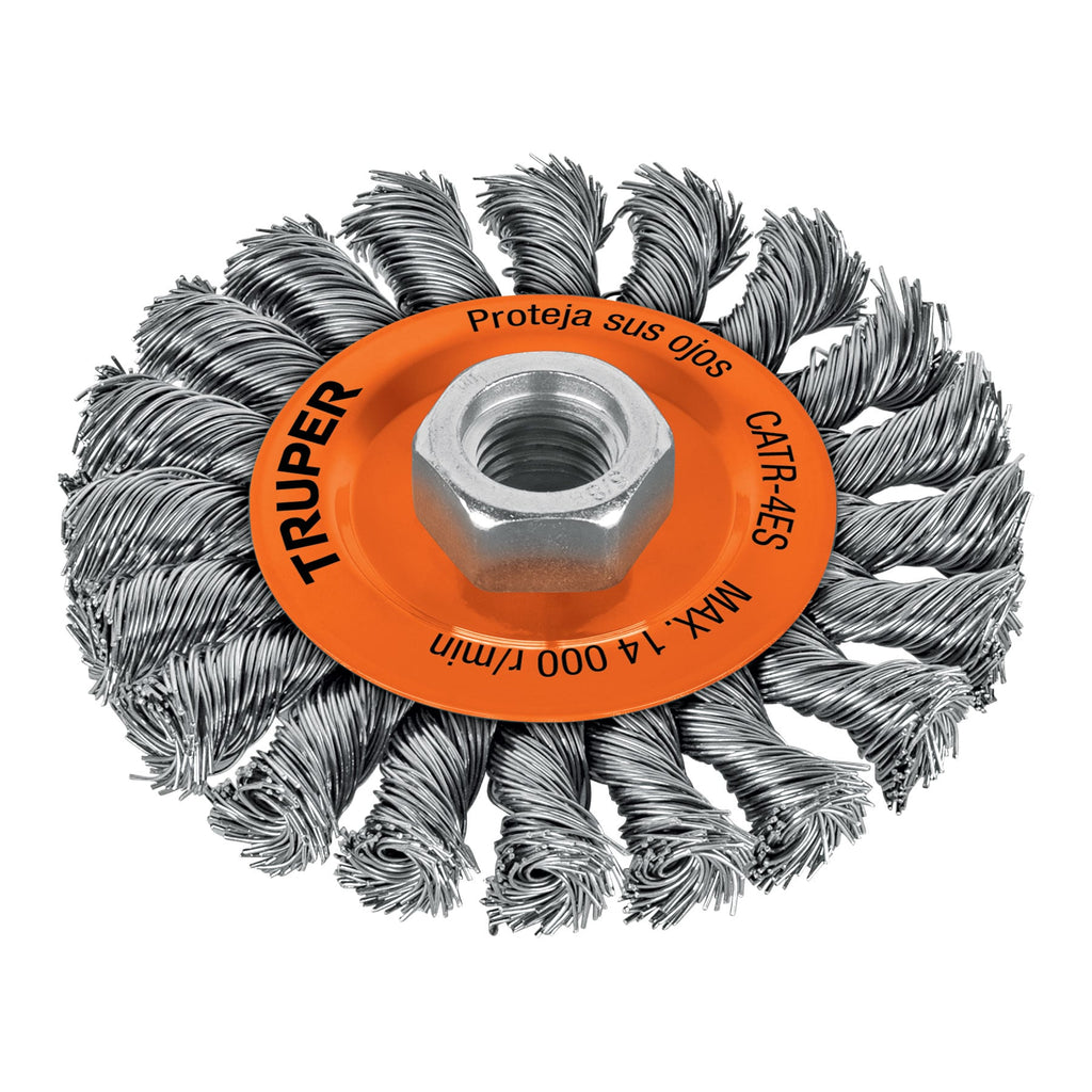 Carda circular 4" alambre trenzado, eje 5/8"-11, TRUPER CATR-4ES (17527)