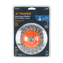 Cargar imagen en el visor de la galería, Carda tipo cónico 5" alambre trenzado, eje M14, TRUPER CATR-5EM (14189)