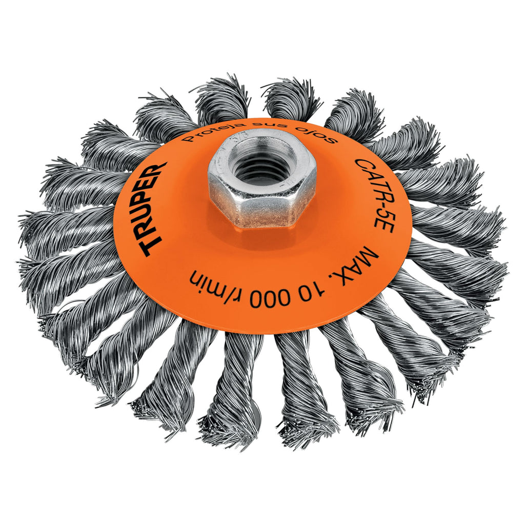 Carda tipo cónico 5" alambre trenzado, eje 5/8"-11 TRUPER CATR-5E (14191)