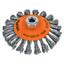 Cargar imagen en el visor de la galería, Carda tipo cónico 5" alambre trenzado, eje 5/8"-11 TRUPER CATR-5E (14191)