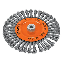 Cargar imagen en el visor de la galería, Carda circular 8" alambre trenzado, eje 5/8"-11, TRUPER CATR-8E (17528)