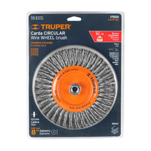 Cargar imagen en el visor de la galería, Carda circular 8" alambre trenzado, eje 5/8"-11, TRUPER CATR-8E (17528)