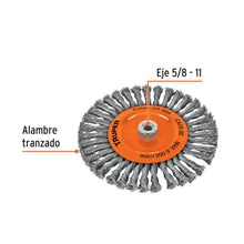 Cargar imagen en el visor de la galería, Carda circular 8" alambre trenzado, eje 5/8"-11, TRUPER CATR-8E (17528)