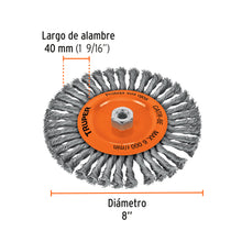 Cargar imagen en el visor de la galería, Carda circular 8" alambre trenzado, eje 5/8"-11, TRUPER CATR-8E (17528)