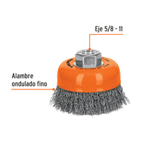 Cargar imagen en el visor de la galería, Carda copa 3" alambre ondulado fino, eje 5/8"-11, TRUPER CO-508 (14182)