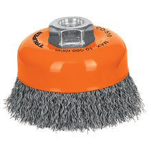 Cargar imagen en el visor de la galería, Carda copa 4" alambre ondulado fino, eje 5/8"-11, TRUPER CO-510 (11529)