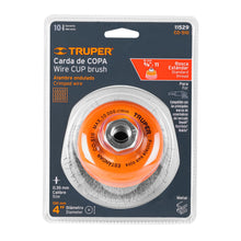 Cargar imagen en el visor de la galería, Carda copa 4" alambre ondulado fino, eje 5/8"-11, TRUPER CO-510 (11529)