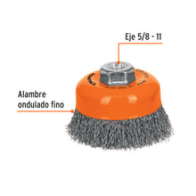 Cargar imagen en el visor de la galería, Carda copa 4" alambre ondulado fino, eje 5/8"-11, TRUPER CO-510 (11529)