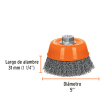 Cargar imagen en el visor de la galería, Carda copa 5" alambre ondulado grueso, eje M14, TRUPERCO-512MX (17534)