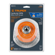 Cargar imagen en el visor de la galería, Carda copa 5" alambre ondulado fino, eje M14, TRUPER CO-512M (11538)