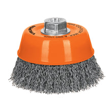 Cargar imagen en el visor de la galería, Carda copa 5" alambre ondulado grueso, eje 5/8"-11, TRUPER CO-512X (17533)