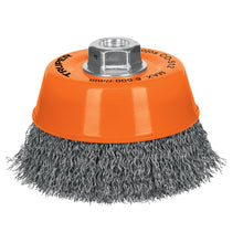 Cargar imagen en el visor de la galería, Carda copa 5" alambre ondulado fino, eje 5/8"-11, TRUPER CO-512 (11535)