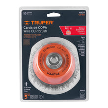 Cargar imagen en el visor de la galería, Carda copa 5" alambre ondulado fino, eje 5/8"-11, TRUPER CO-512 (11535)