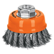 Cargar imagen en el visor de la galería, Carda copa 3" alambre trenzado fino, eje 5/8"-11, TRUPER CT-608 (14186)