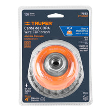 Cargar imagen en el visor de la galería, Carda copa 4" alambre trenzado grueso, eje M14, TRUPER CT-610MX (17532)