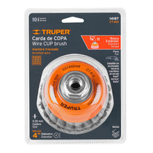 Cargar imagen en el visor de la galería, Carda copa 4" alambre trenzado fino, eje 5/8"-11, TRUPER CT-610 (14187)