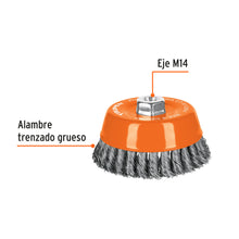Cargar imagen en el visor de la galería, Carda copa 5" alambre trenzado grueso, eje M14, TRUPER CT-612MX (11543)