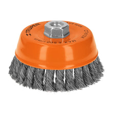 Cargar imagen en el visor de la galería, Carda copa 5" alambre trenzado grueso, eje 5/8"-11, TRUPER CT-612X (11542)