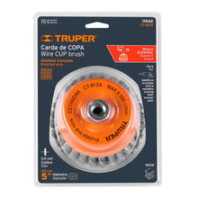 Cargar imagen en el visor de la galería, Carda copa 5" alambre trenzado grueso, eje 5/8"-11, TRUPER CT-612X (11542)