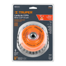 Cargar imagen en el visor de la galería, Carda copa 5" alambre trenzado fino, eje 5/8"-11, TRUPER CT-612 (11541)
