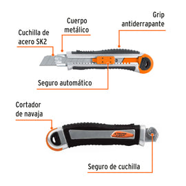 Cutter 18 mm trabajo pesado c/alma metálica y grip, Expert TRUPER CUT-6XX (16976)
