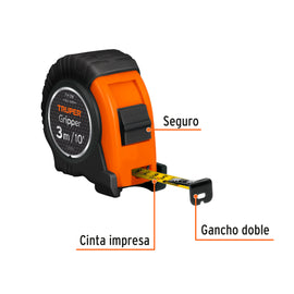 Flexómetro Gripper contra impactos 3 m cinta 13 mm, TRUPER FH-3M (14577)