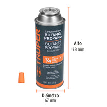 Cargar imagen en el visor de la galería, Lata de gas de 220 g válvula de 1/4 de vuelta, TRUPER GAS-220X (11920)