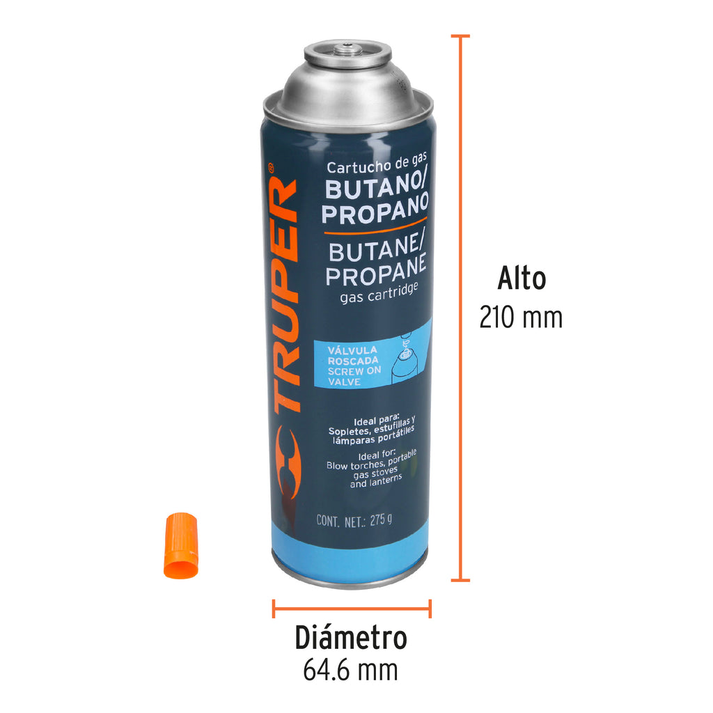 Lata de gas de 275 g con válvula roscada , TRUPER  GAS-275 (11915)