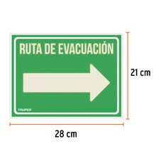 Cargar imagen en el visor de la galería, Letrero de señalización "RUTA EVACUACIÓN DERECHA",21 x 28 cm TRUPER LIN-05 (18368)