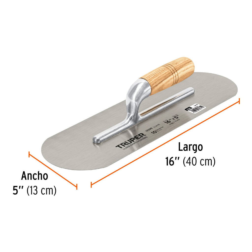 Llana canto redondo 16" x 5" con mango de madera, TRUPER LLA-16 (12398)