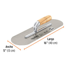 Cargar imagen en el visor de la galería, Llana canto redondo 16" x 5" con mango de madera, TRUPER LLA-16 (12398)