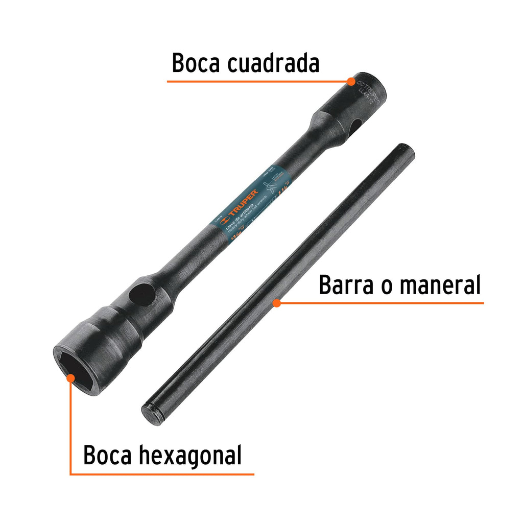 Llave de artillería 13/16 x 1-1/2" boca cuadrada y hexagonal TRUPER LLAR-10 (15488)