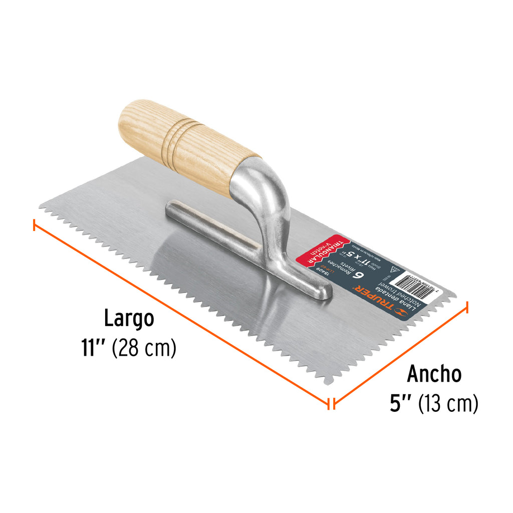 Llana 11" dentado triangular, 6 remaches, mango madera, TRUPER LLM-6D (15409)