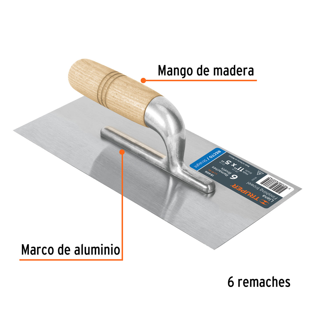 Llana 11" canto recto, 6 remaches, mango madera, TRUPER LLM-6L (15406)