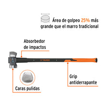 Cargar imagen en el visor de la galería, Marro demoledor 10 lb, mango fibra de vidrio 36", TRUPER MD-10FX (11135)