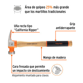 Martillo 25 oz uña recta tipo California Ripper, TRUPER Grip MORCA-25 (16863)