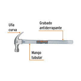 Martillo tubular pulido 16 oz uña curva, TRUPER MT-16 (16701)