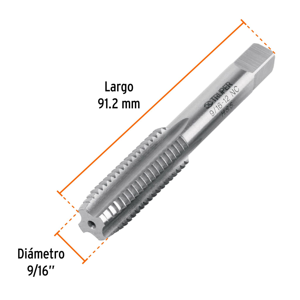 Machuelo semicónico 9/16"x12 UNC, TRUPER MT-9/16X12 (11421)