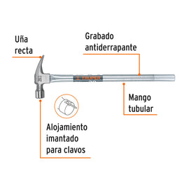 Martillo tubular pulido 20 oz alojamiento imantado uña recta TRUPER MTR-20X (16661)