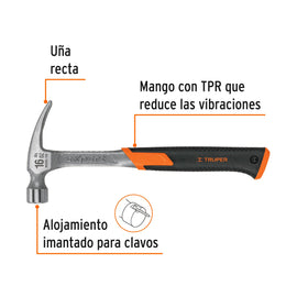 Martillo forjado 16 oz uña recta, mango con neopreno, TRUPER Expert MXR-16 (17857)
