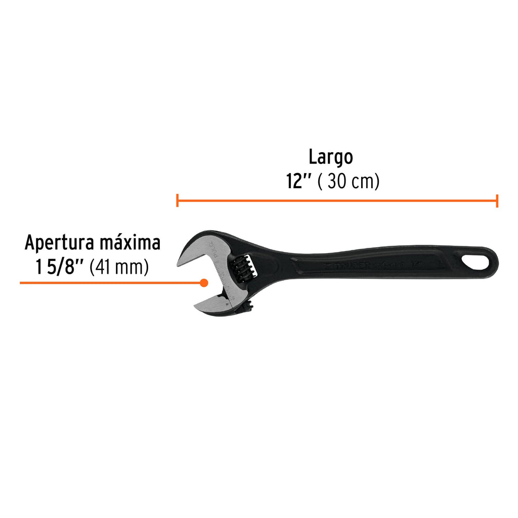 Llave perica 12" profesional pavonada, TRUPER Expert PET-12 (15503)