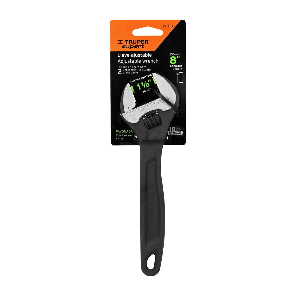Llave perica 8" profesional pavonada, TRUPER Expert PET-8 (15501)