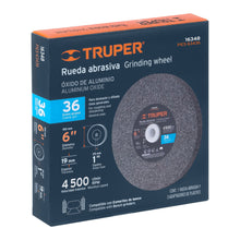 Cargar imagen en el visor de la galería, Rueda abrasiva p/esmeril 6X3/4", óxido de aluminio, grano 36 TRUPER PIES-63436 (16348)