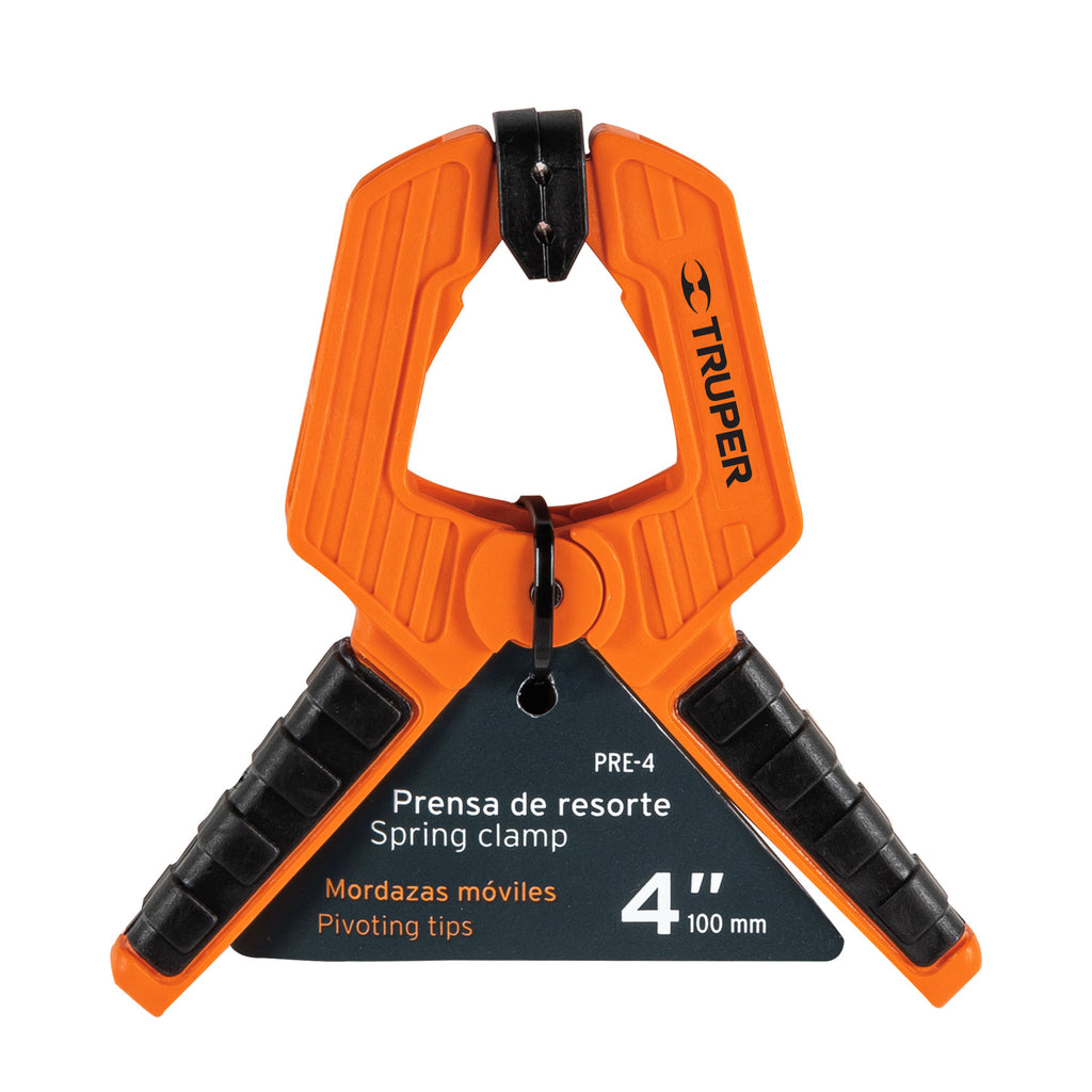 Prensa de resorte de 4", cuerpo de nylon con mango de TPR, TRUPER PRE-4 (17700)