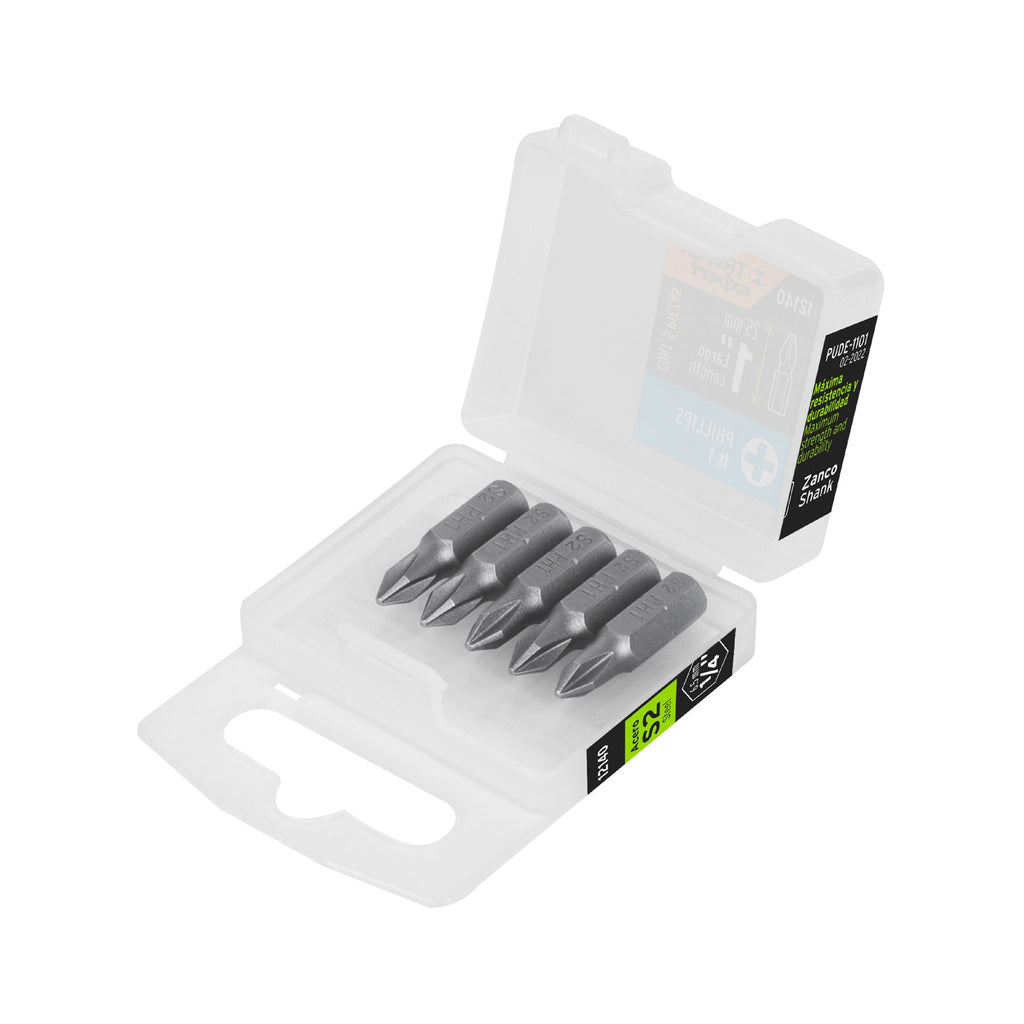 Estuche con 5 puntas de cruz PH1 largo 1", TRUPER Expert PUDE-1101 (12140)