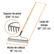 Cargar imagen en el visor de la galería, Rastrillo jardinero Classic, 16 dientes, mango 54", TRUPER R-16AM (17882)