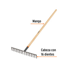 Cargar imagen en el visor de la galería, Rastrillo recto de 16 dientes, mango de 60", TRUPER R-16M (17880)